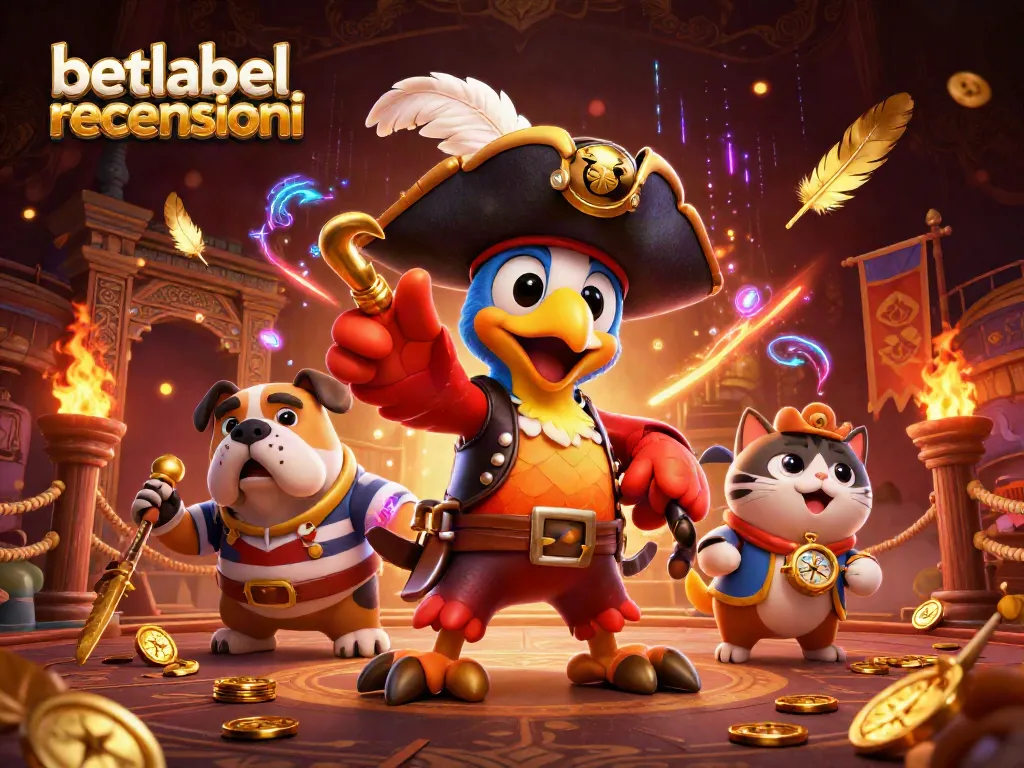 Catch exciting betlabel recensioni with a pirate captain and companions in a colorful casino scene.
